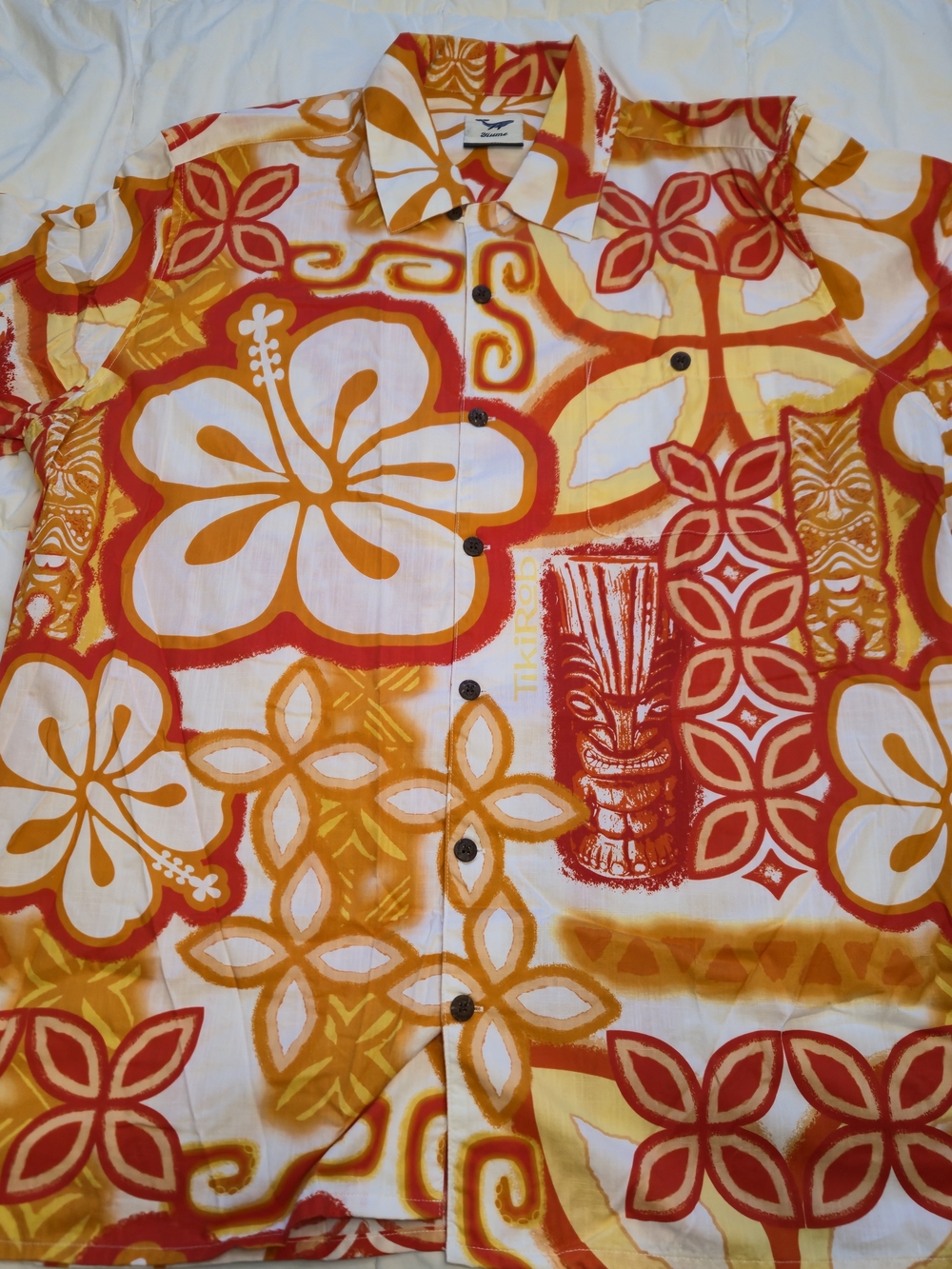 Yiume Floral Camp Collar Tiki Shirt Mens Size XXL Tikirob Designer Orange 0680
